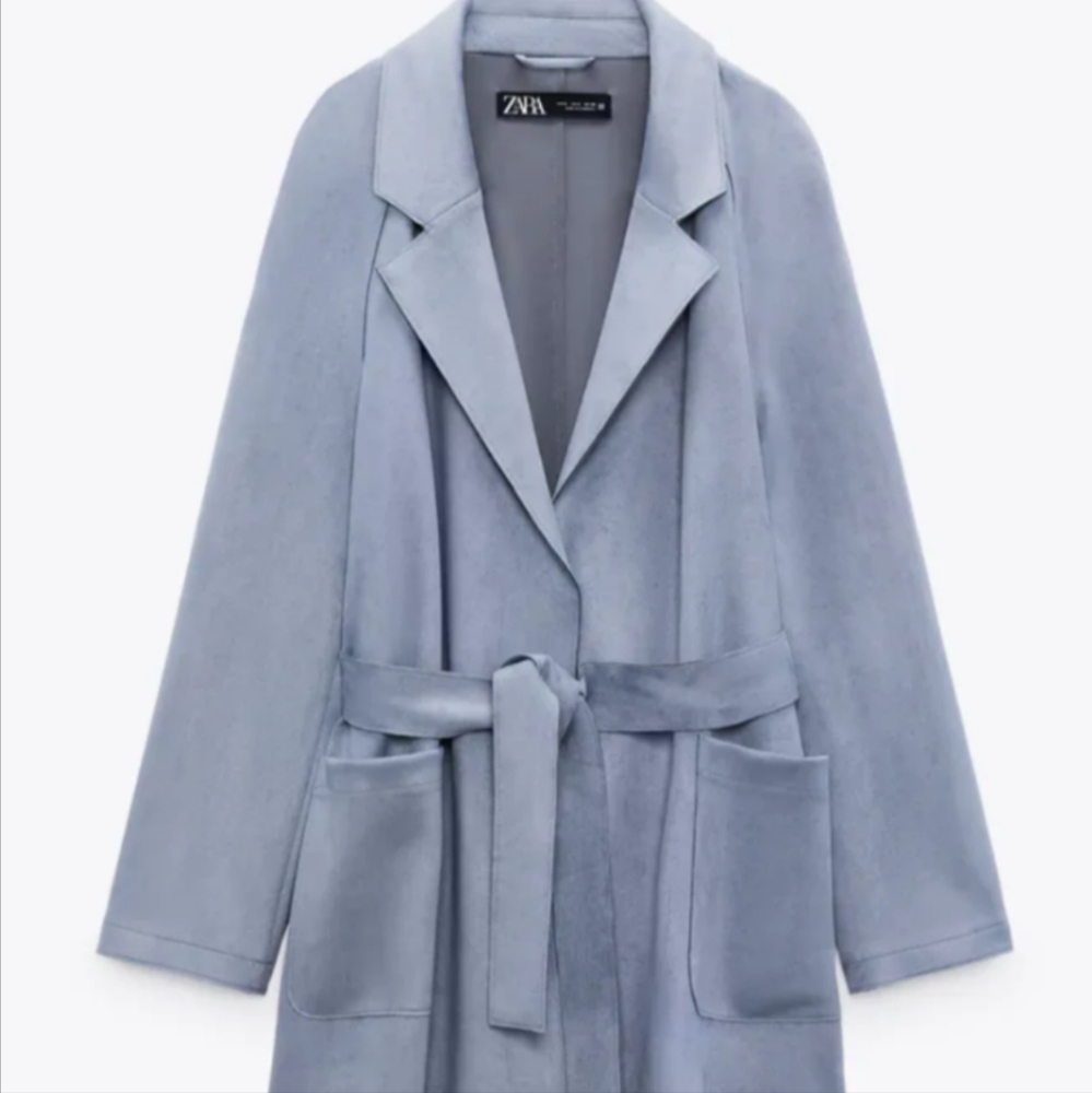 Zara Powder Blue Belted Trench Coat
